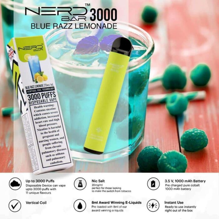 Blue Razz Lemonade Best Vape Store UAE Online | Dxb Vape Club Online Nerd Bar 3000 Puffs Disposable Pod Vape In Dubai