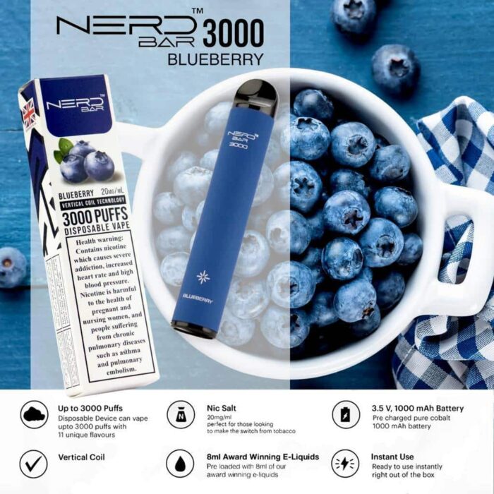 Blueberry Best Vape Store UAE Online | Dxb Vape Club Online Nerd Bar 3000 Puffs Disposable Pod Vape In Dubai