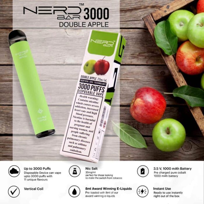 Double Apple Best Vape Store UAE Online | Dxb Vape Club Online Nerd Bar 3000 Puffs Disposable Pod Vape In Dubai