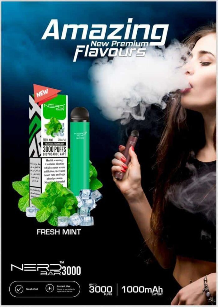 Fresh Mint New Best Vape Store UAE Online | Dxb Vape Club Online Nerd Bar 3000 Puffs Disposable Pod Vape In Dubai