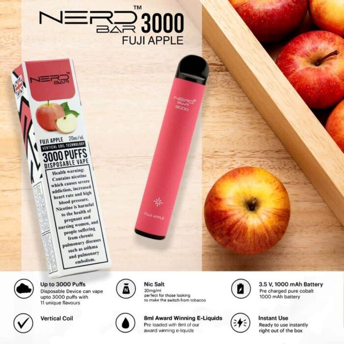 Fuji Apple Best Vape Store UAE Online | Dxb Vape Club Online Nerd Bar 3000 Puffs Disposable Pod Vape In Dubai