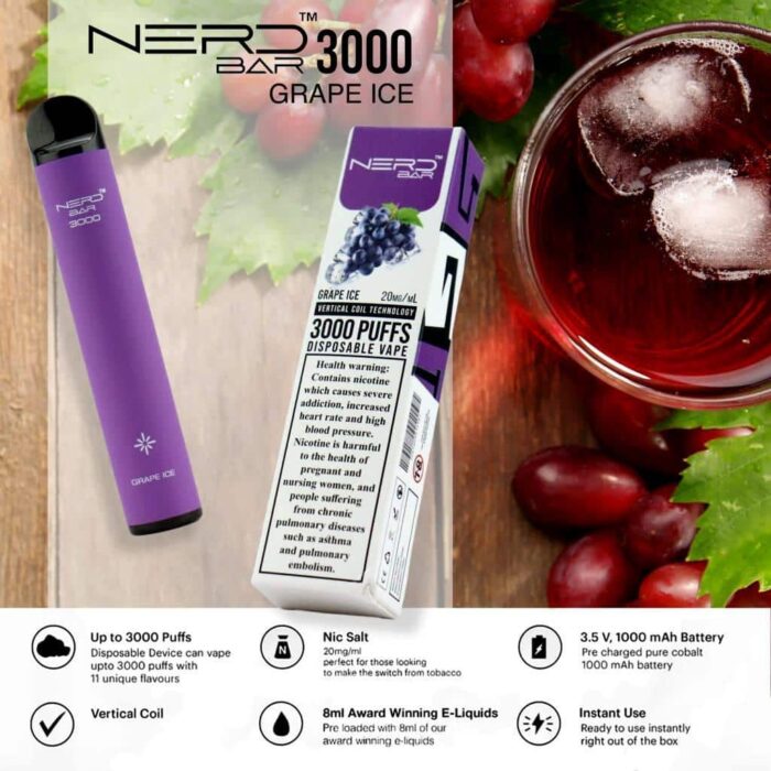 Grape Ice 2 Best Vape Store UAE Online | Dxb Vape Club Online Nerd Bar 3000 Puffs Disposable Pod Vape In Dubai