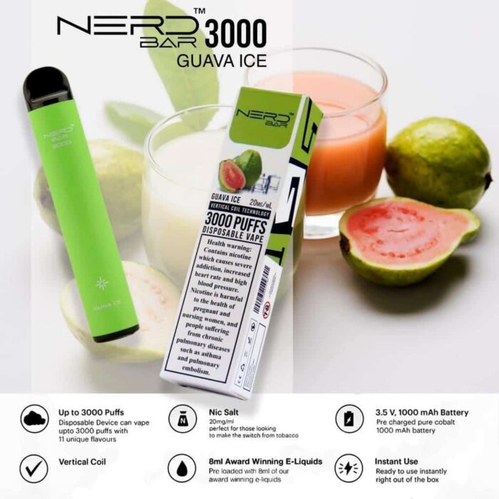 Guava Ice 1 Best Vape Store UAE Online | Dxb Vape Club Online Nerd Bar 3000 Puffs Disposable Pod Vape In Dubai