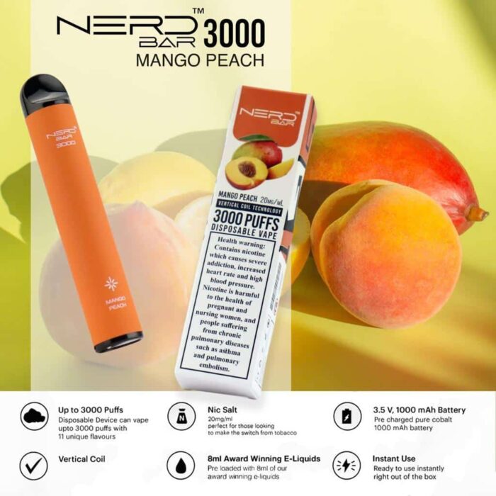 Mengo Peach Best Vape Store UAE Online | Dxb Vape Club Online Nerd Bar 3000 Puffs Disposable Pod Vape In Dubai