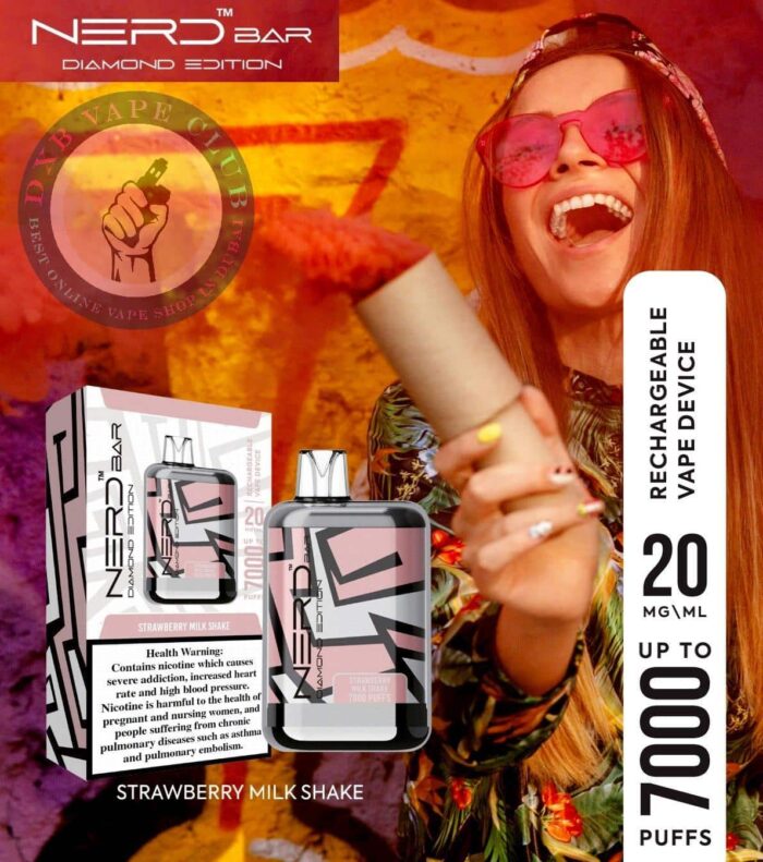 NERD Bar Diamond Disposable Vape Strawberry Milk Shake Best Vape Store UAE Online | Dxb Vape Club Online NERD Bar Diamond Disposable Vape 7000 Puffs In UAE