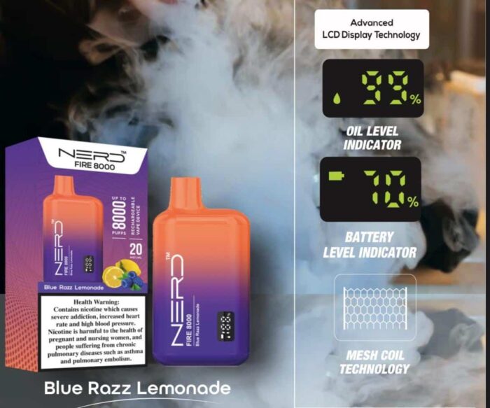 NERD FIRE 8000 PUFFS BLUE RAZZ LEMONADE