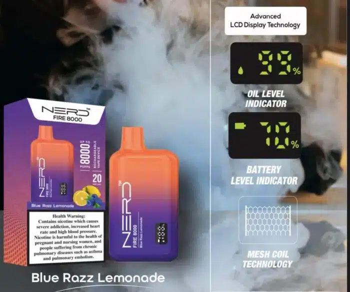 NERD FIRE 8000 PUFFS BLUE RAZZ LEMONADE Best Vape Store UAE Online | Dxb Vape Club Online Nerd Fire 8000 Puffs - Buy Nerd Fire @ Best Price AED 40