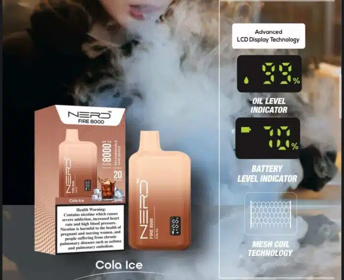 NERD FIRE 8000 PUFFS COLA ICE Best Vape Store UAE Online | Dxb Vape Club Online Nerd Fire 8000 Puffs - Buy Nerd Fire @ Best Price AED 40