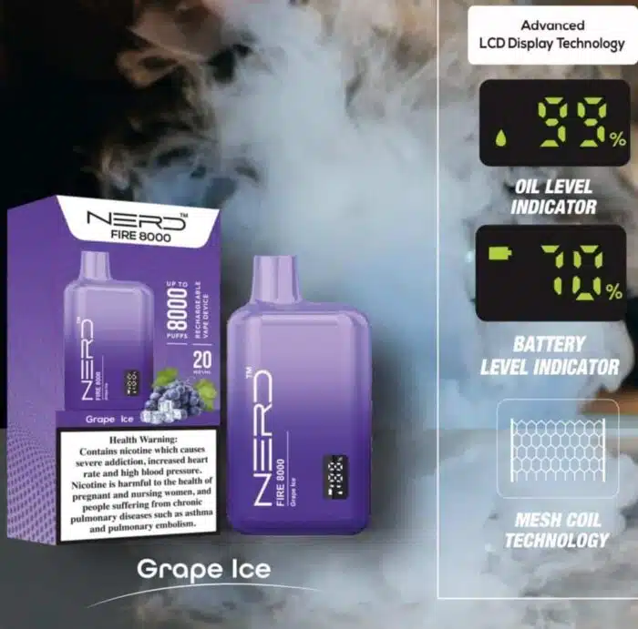 NERD FIRE 8000 PUFFS GRAPE ICE Best Vape Store UAE Online | Dxb Vape Club Online Nerd Fire 8000 Puffs - Buy Nerd Fire @ Best Price AED 40