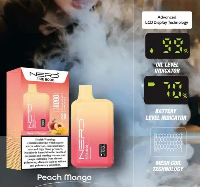 NERD FIRE 8000 PUFFS PEACH MANGO Best Vape Store UAE Online | Dxb Vape Club Online Nerd Fire 8000 Puffs - Buy Nerd Fire @ Best Price AED 40