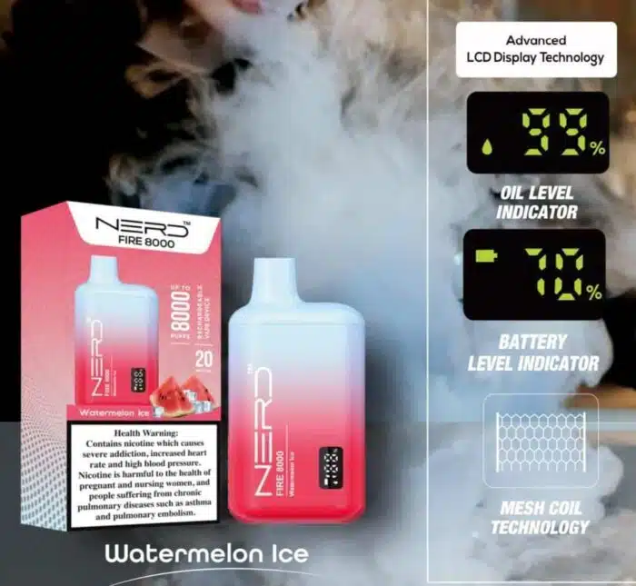 NERD FIRE 8000 PUFFS WATERMELON ICE Best Vape Store UAE Online | Dxb Vape Club Online Nerd Fire 8000 Puffs - Buy Nerd Fire @ Best Price AED 40