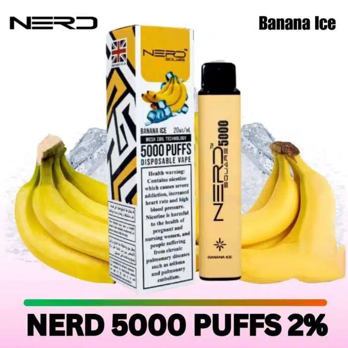 Nerd Square 5000 Puffs Banana Ice Best Vape Store UAE Online | Dxb Vape Club Online Nerd Square 5000 Puffs Disposable Vape 2%