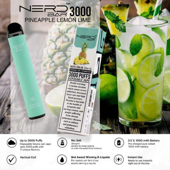 Pineapple Lemon Lime Best Vape Store UAE Online | Dxb Vape Club Online Nerd Bar 3000 Puffs Disposable Pod Vape In Dubai