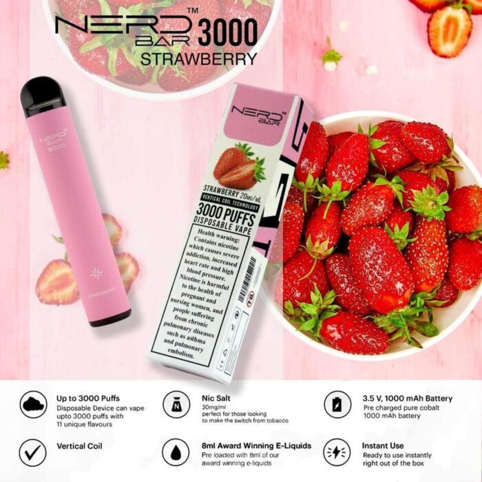 Strawberry Best Vape Store UAE Online | Dxb Vape Club Online Nerd Bar 3000 Puffs Disposable Pod Vape In Dubai