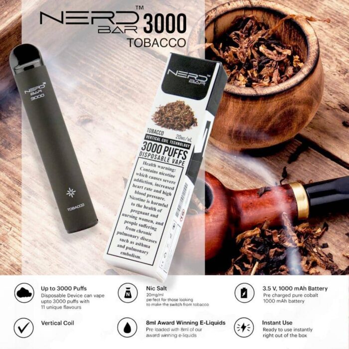 Tobacco 1 Best Vape Store UAE Online | Dxb Vape Club Online Nerd Bar 3000 Puffs Disposable Pod Vape In Dubai