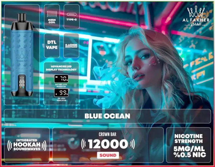 Al Fakher Crown Bar 12000 Puffs DLT Vape Blue Ocean