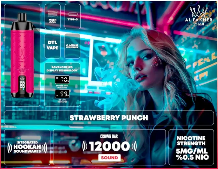 Al Fakher Crown Bar 12000 Puffs DLT Vape Strawberry Punch