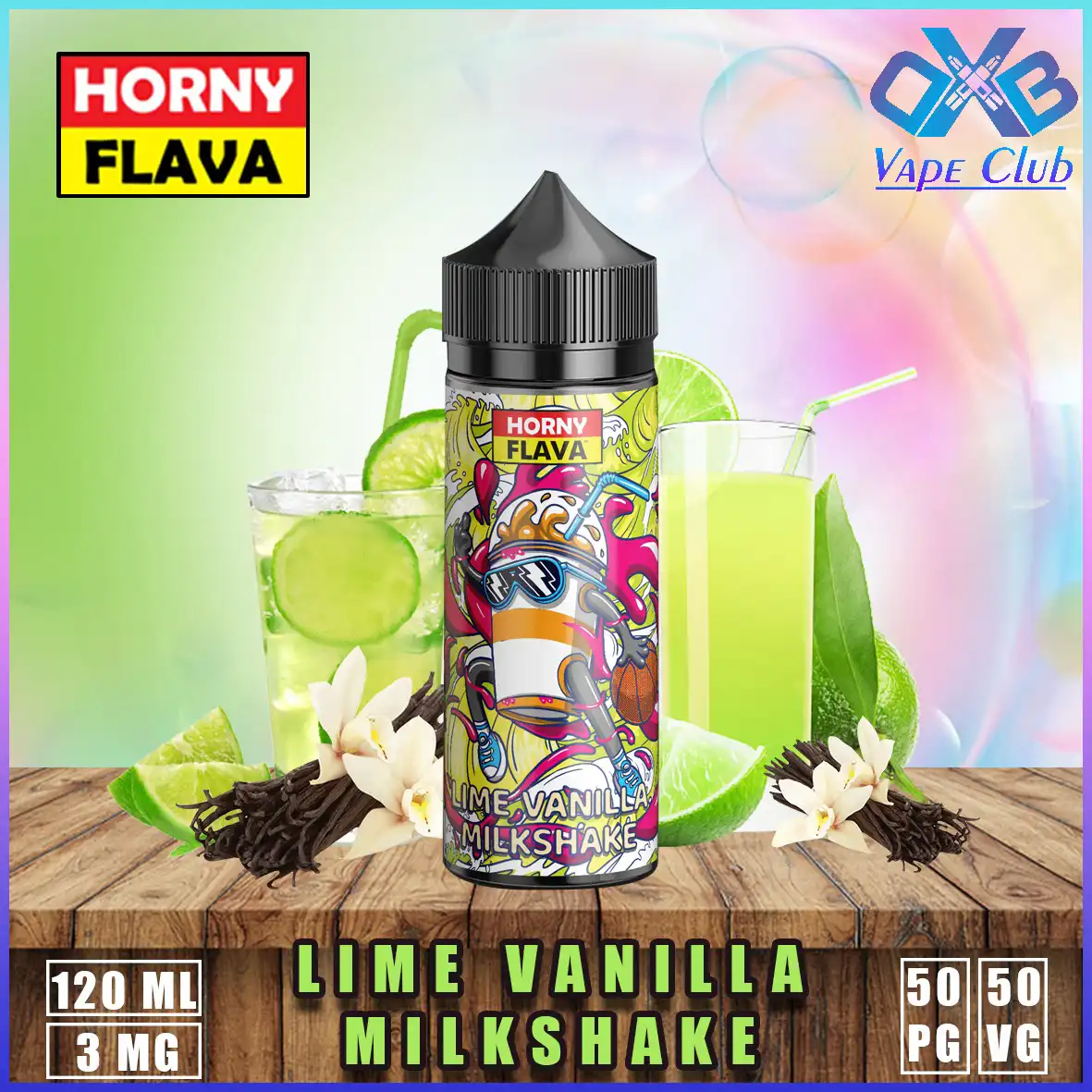 Horny-Flava-120ml-3mg-E-Liquid-Lime-Vanilla-Milkshaker