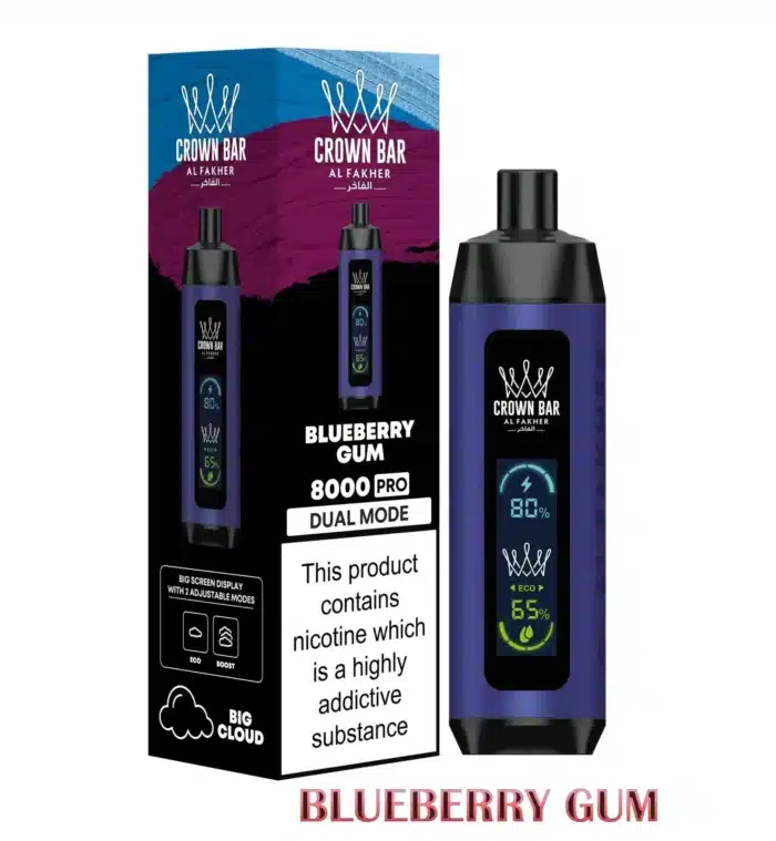 al fakher 8000 pro dual mode Blueberry Gum scaled Best Vape Store UAE Online | Dxb Vape Club Online Al Fakher Crown Bar 8000 Pro DTL Vape - AED 40 Dubai