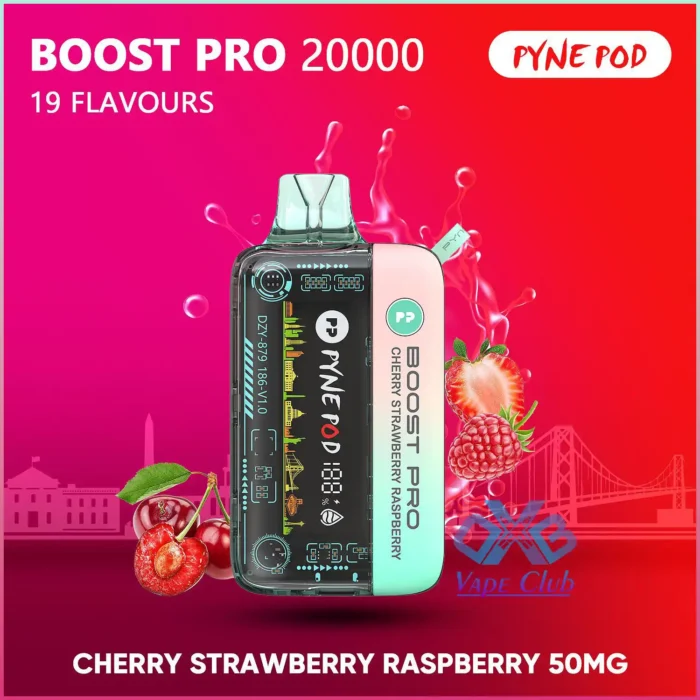 pyne pod boost pro 20000 puffs disposable kit Cherry Strawberry Raspberry