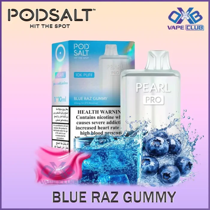 Pod Salt Pearl Pro 10000 Puffs Disposable Vape Blue Razz Gummy Best Vape Store UAE Online | Dxb Vape Club Online Pod Salt Pearl Pro 10000 Puffs Disposable Vape 20mg Buy Now