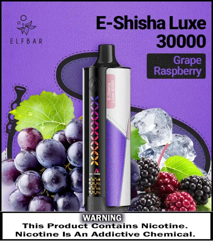 ELFBAR E Shisha Luxe 30000 Puffs Grape Raspberry Best Vape Store UAE Online | Dxb Vape Club Online Elfbar E-Shisha Luxe 30000 Puffs Disposable Vape in UAE