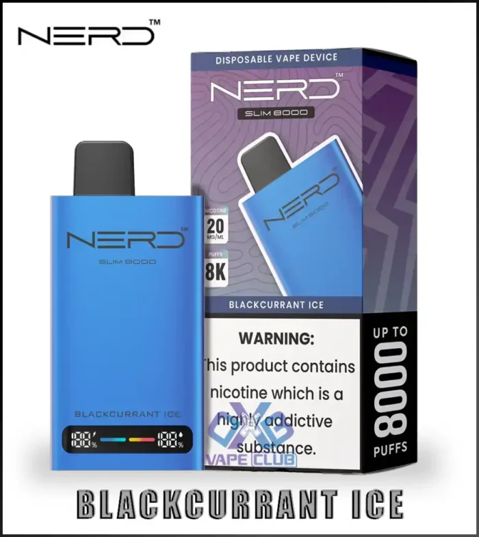 NERD SLIM 8K Blackcurrant Ice Best Vape Store UAE Online | Dxb Vape Club Online NERD Slim 8000 Puffs Disposable Vape in Dubai UAE