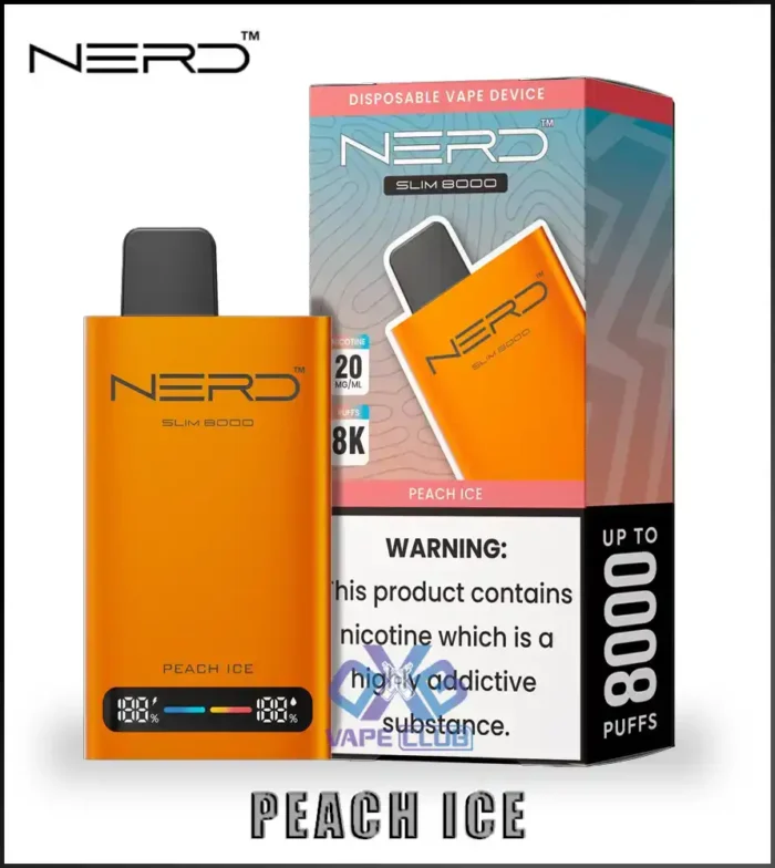 NERD SLIM 8K Peach Ice Best Vape Store UAE Online | Dxb Vape Club Online NERD Slim 8000 Puffs Disposable Vape in Dubai UAE