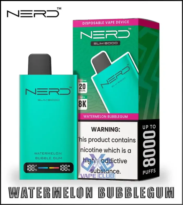 NERD SLIM 8K Watermelon Bubblegum Best Vape Store UAE Online | Dxb Vape Club Online NERD Slim 8000 Puffs Disposable Vape in Dubai UAE