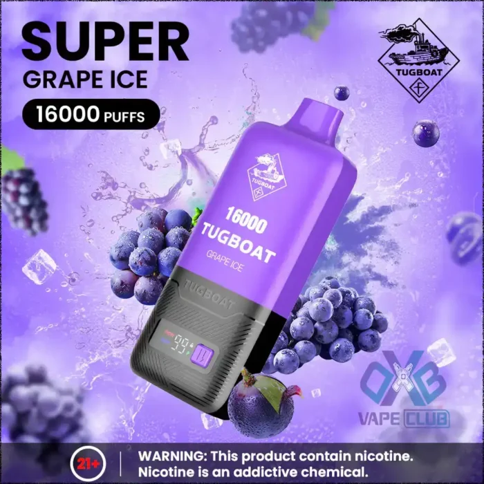 Tugboat Super 16000 Puffs Grape Ice Best Vape Store UAE Online | Dxb Vape Club Online Tugboat Super 16000 Puffs Pod In UAE
