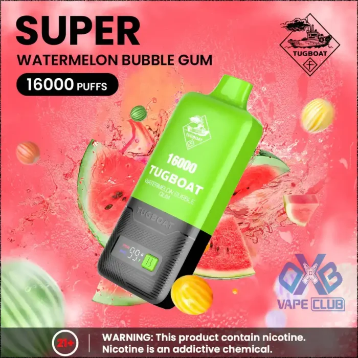 Tugboat Super 16000 Puffs Watermelon Bubblegum Best Vape Store UAE Online | Dxb Vape Club Online Tugboat Super 16000 Puffs Pod In UAE