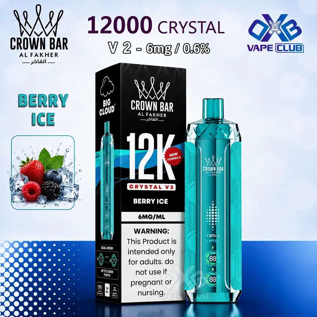 Al-Fakher-Crown-Bar-12K-Crystal-V2-Disposable-Berry-Ice Al Fakher Crown Bar 12K Crystal V2 Disposable Berry Ice