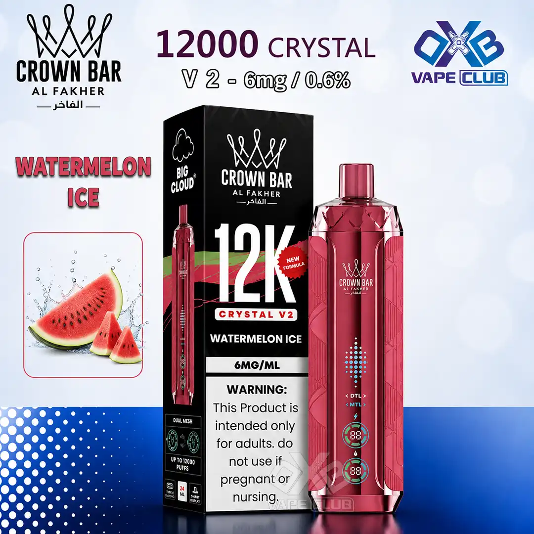 Al-Fakher-Crown-Bar-12K-Crystal-V2-Disposable-Watermelon-Ice Al Fakher Crown Bar 12K Crystal V2 Disposable Watermelon Ice