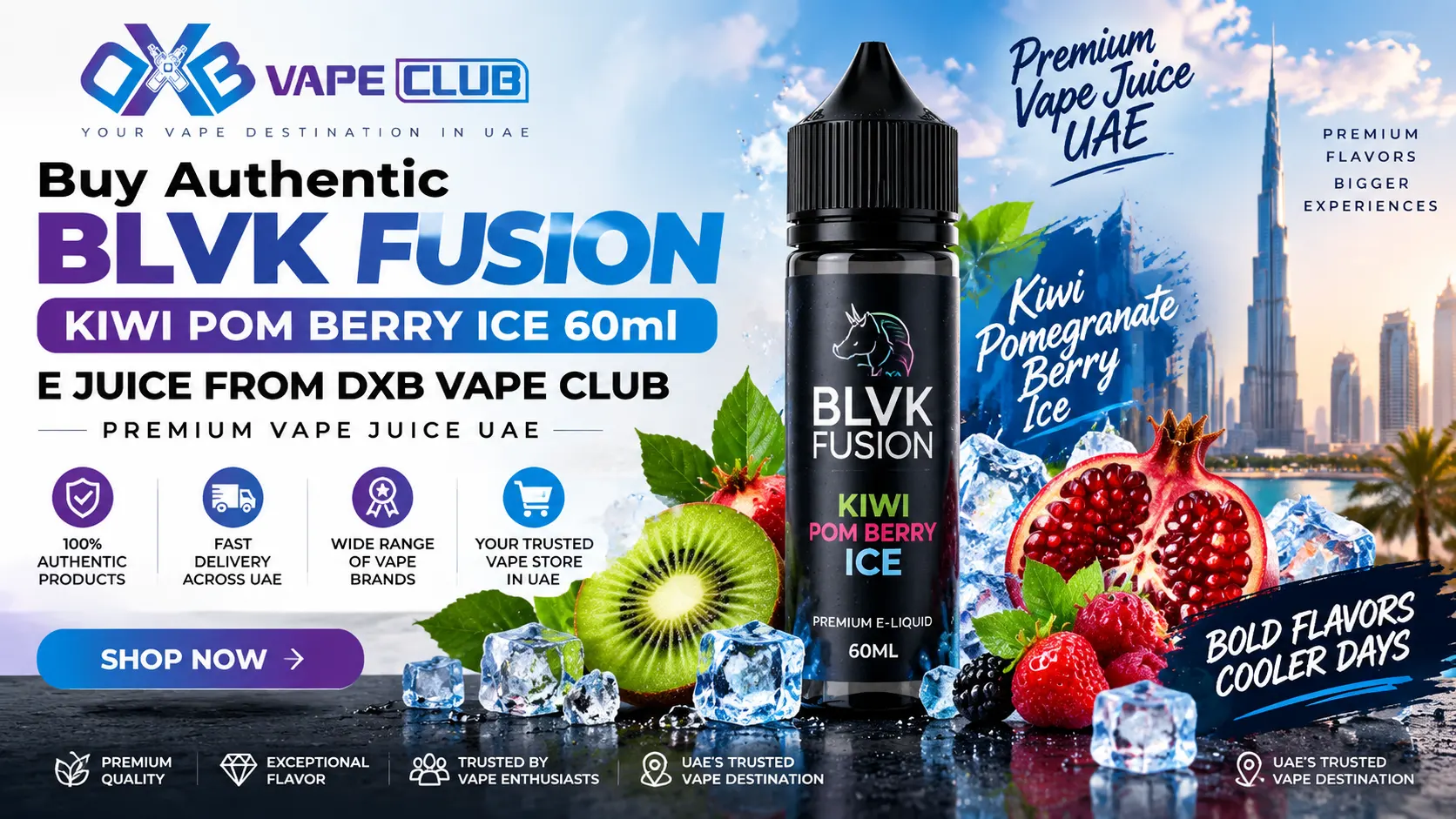 BLVK Fusion Kiwi Pom Berry Ice 60ml E Juice UAE from DXB Vape Club