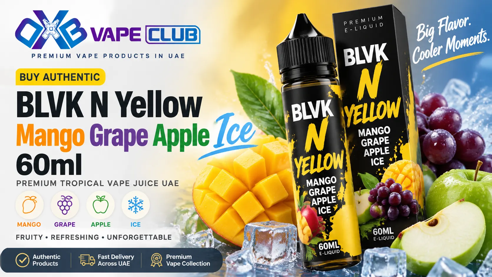 Buy Authentic BLVK N Yellow Mango Grape Apple Ice 60ml | Premium Tropical Vape Juice UAE