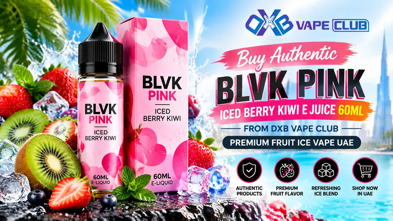 BLVK Pink Iced Berry Kiwi E Juice