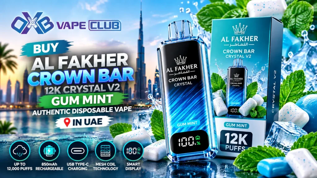 Buy Al Fakher Crown Bar 12K Crystal V2 Gum Mint Authentic Disposable Vape | UAE